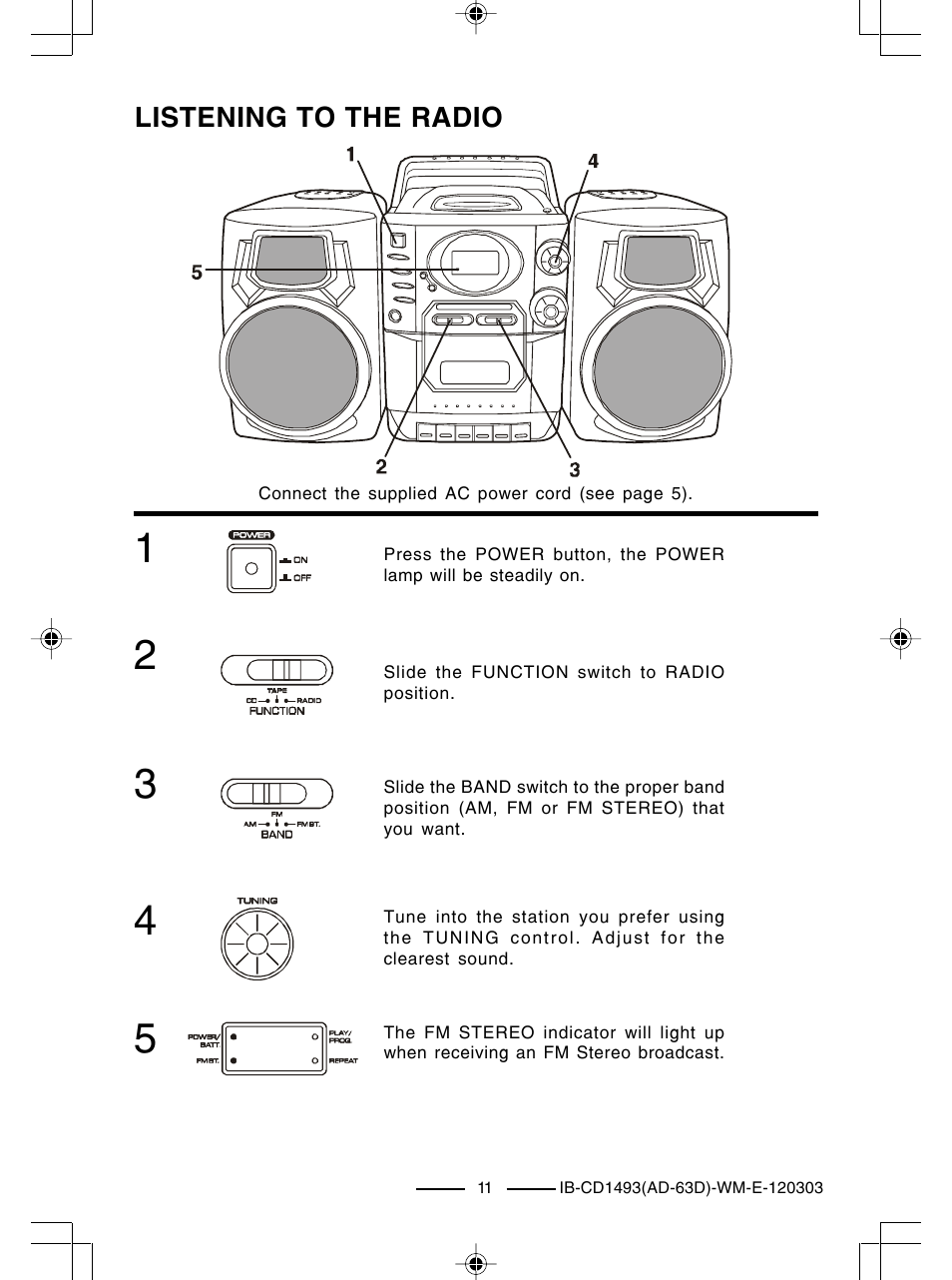 Listening to the radio | Lenoxx Electronics CD-1493 User Manual | Page 12 / 21