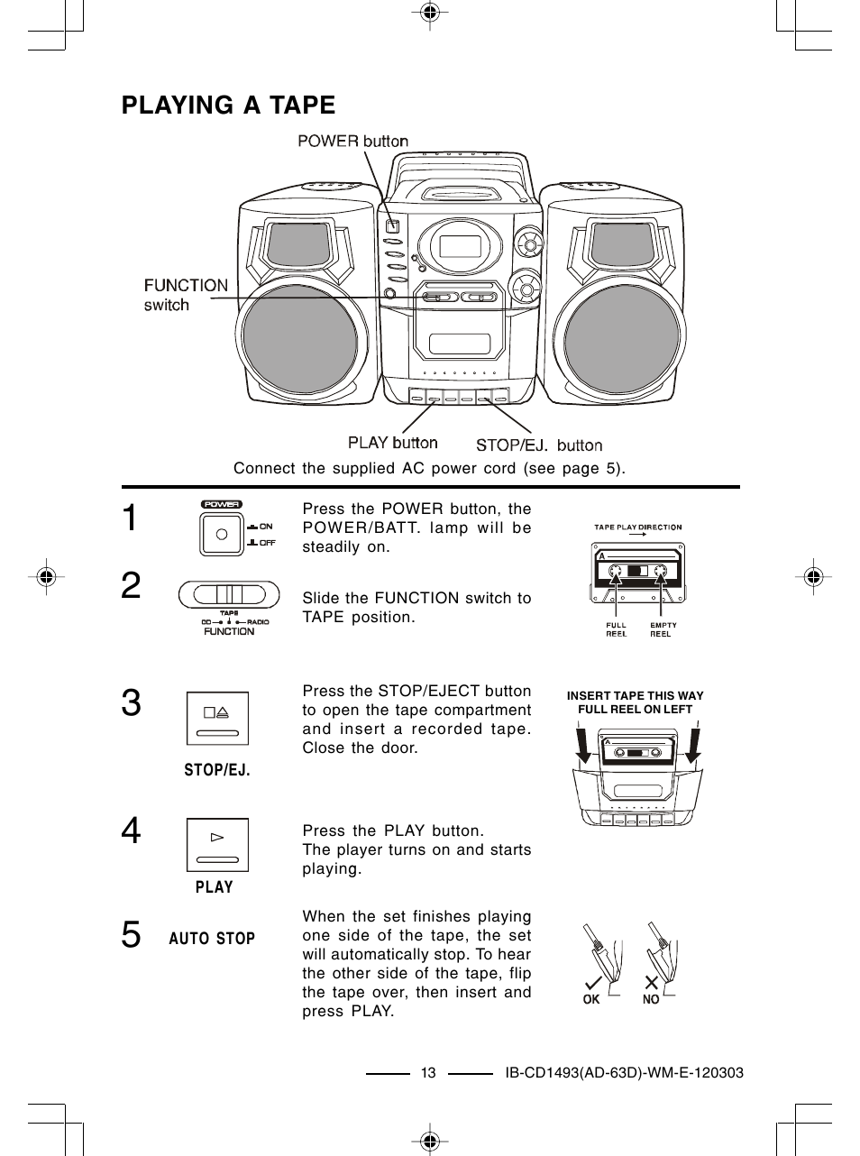 Playing a tape | Lenoxx Electronics CD-1493 User Manual | Page 14 / 21