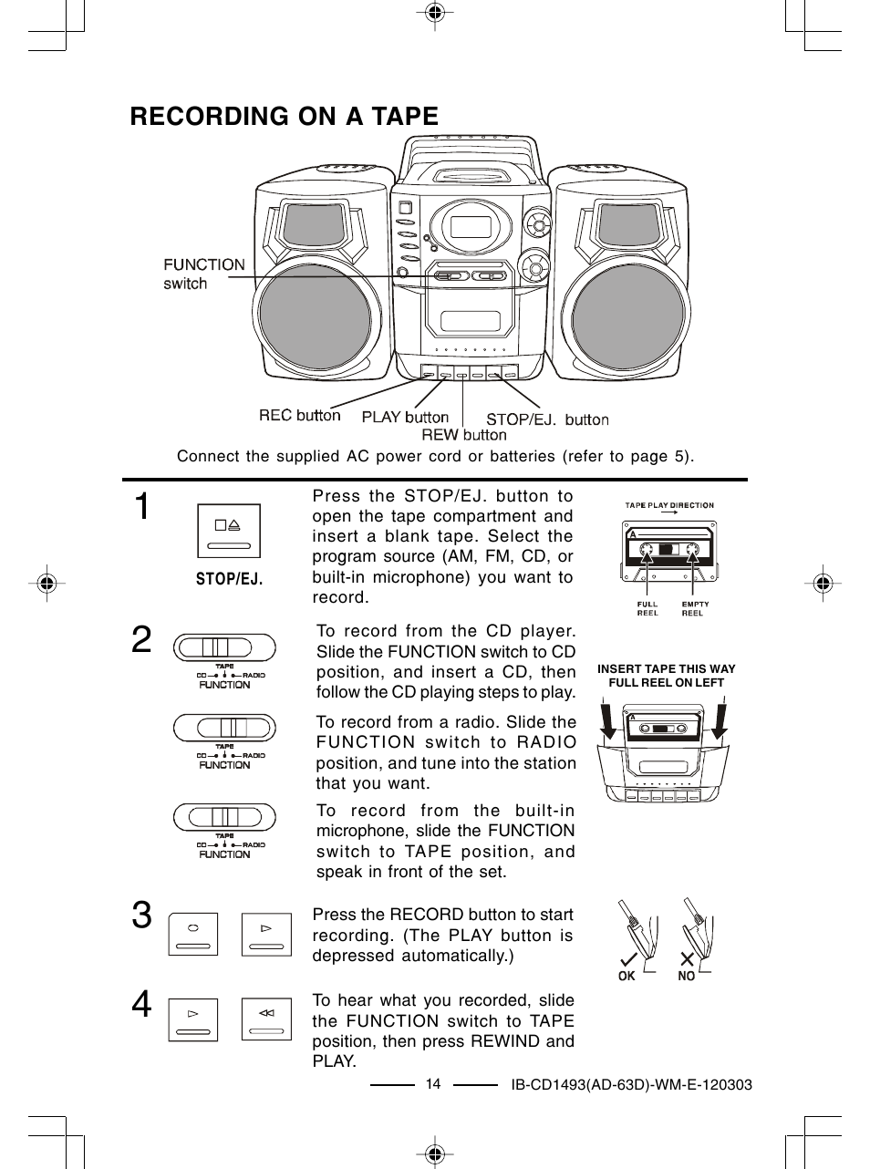 Recording on a tape | Lenoxx Electronics CD-1493 User Manual | Page 15 / 21