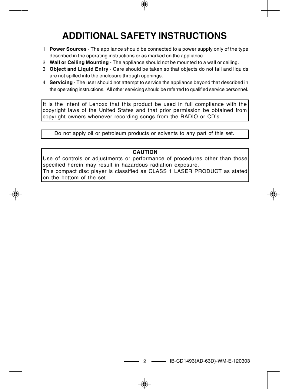 Additional safety instructions | Lenoxx Electronics CD-1493 User Manual | Page 3 / 21