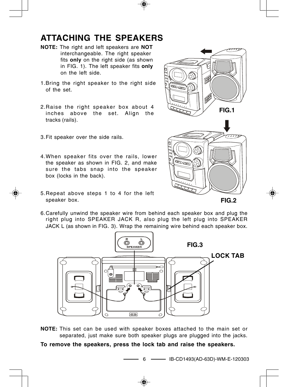 Attaching the speakers | Lenoxx Electronics CD-1493 User Manual | Page 7 / 21