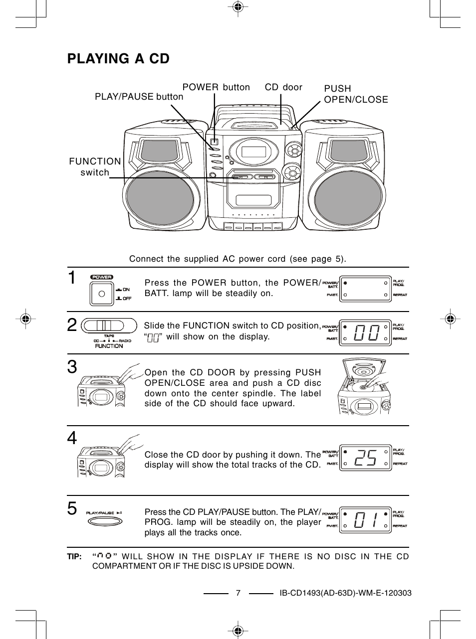 Playing a cd | Lenoxx Electronics CD-1493 User Manual | Page 8 / 21