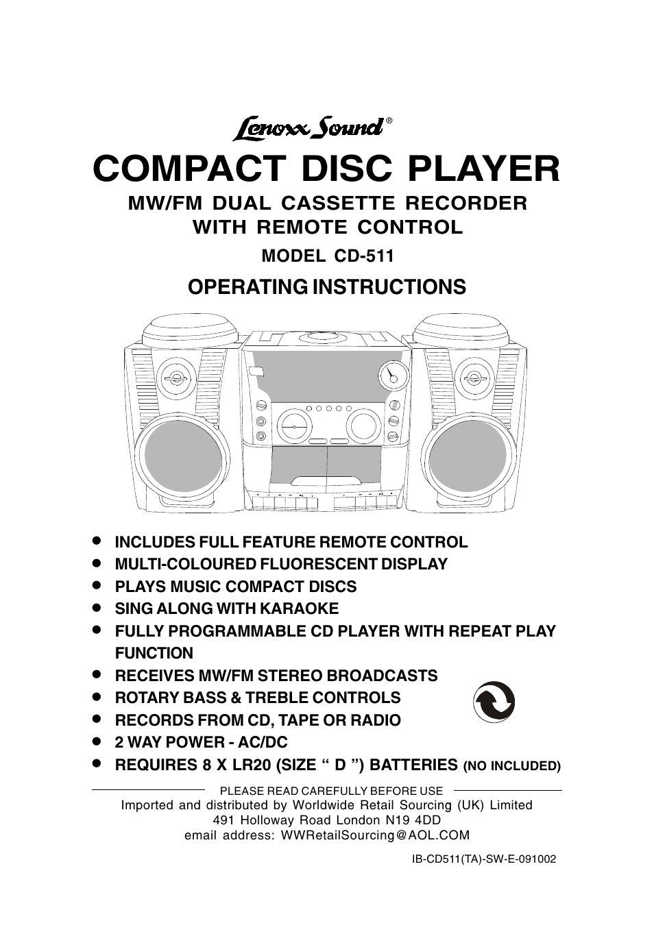 Lenoxx Electronics CD-511 User Manual | 24 pages