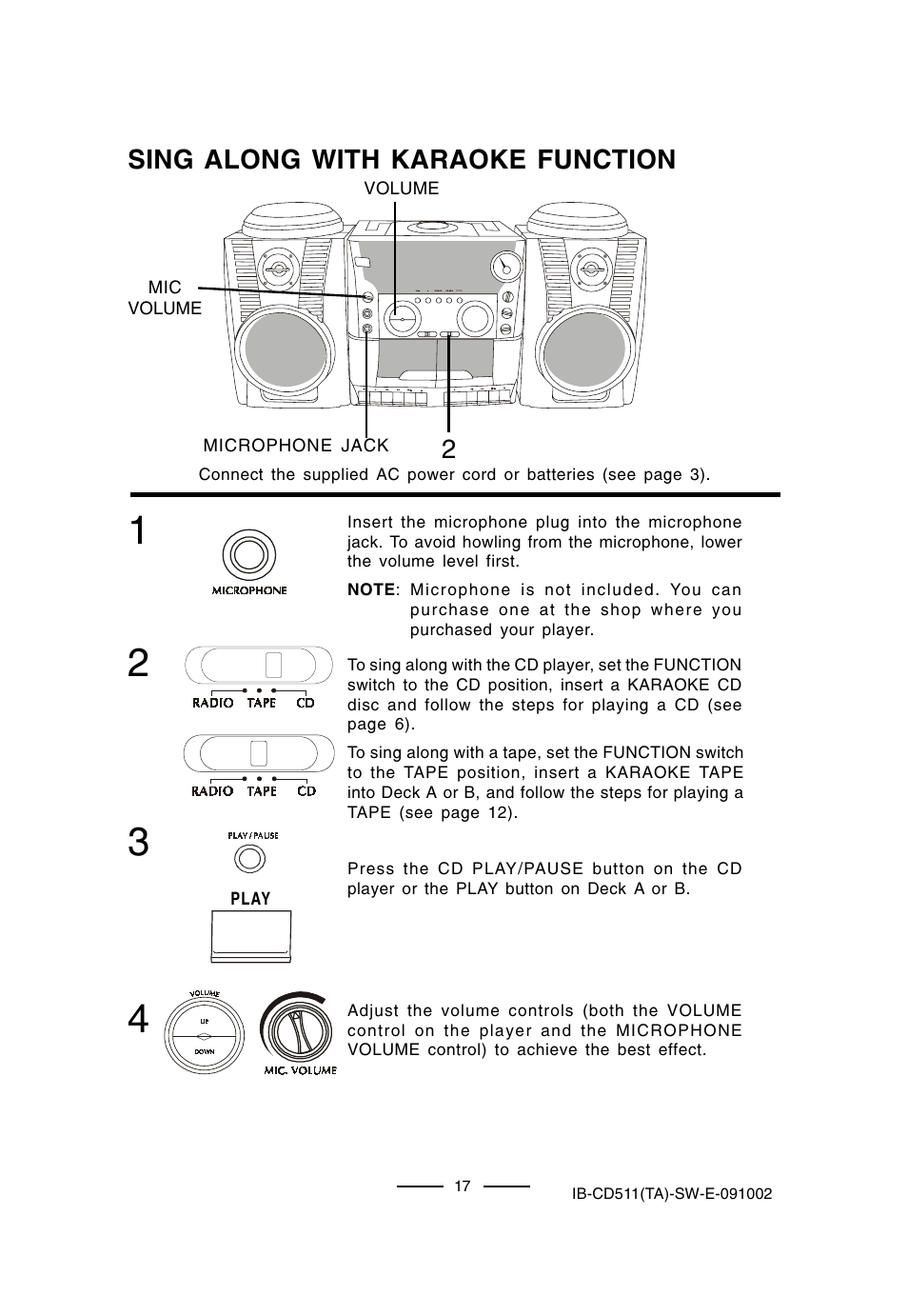 Sing along with karaoke function | Lenoxx Electronics CD-511 User Manual | Page 18 / 24