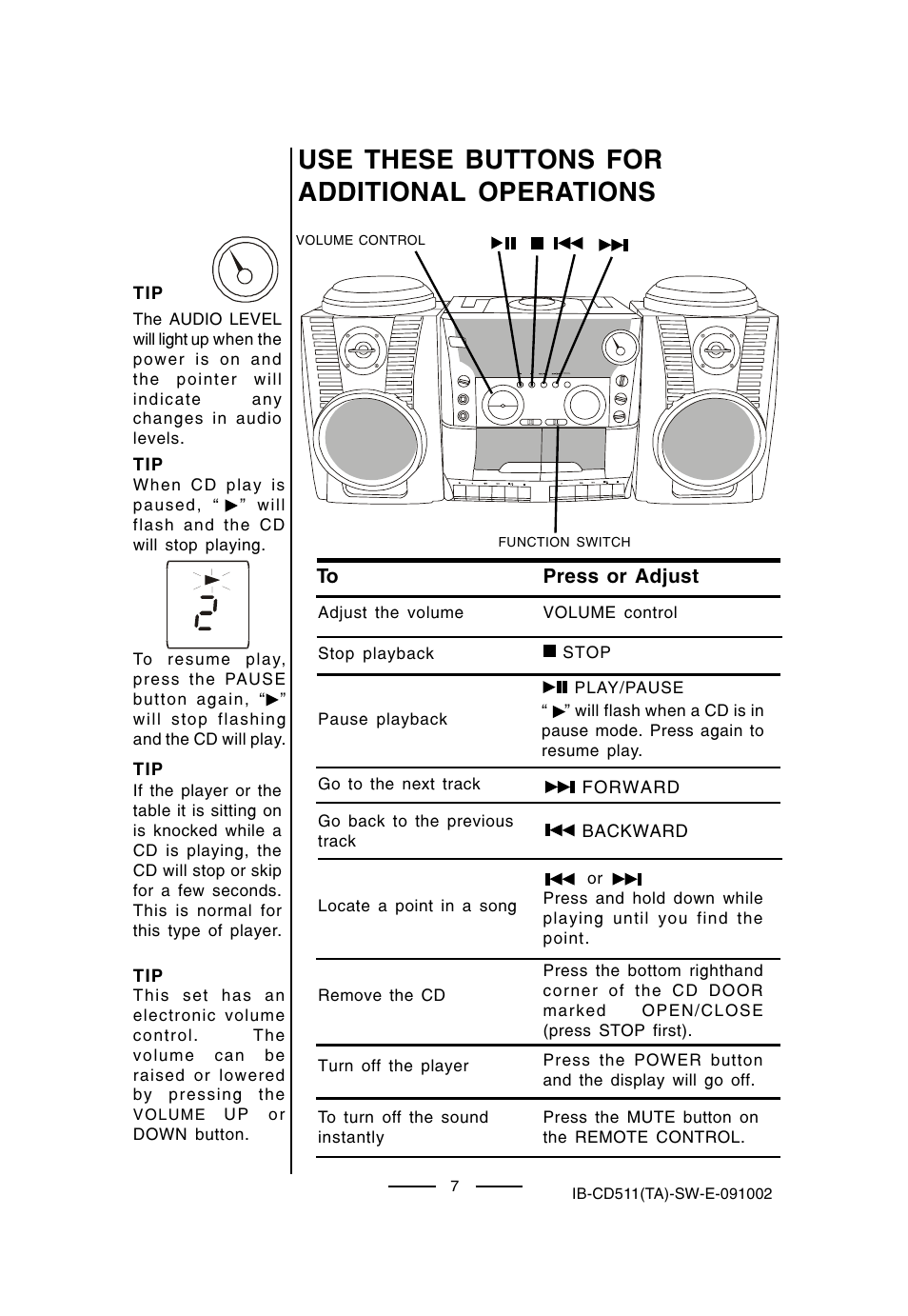 Use these buttons for additional operations | Lenoxx Electronics CD-511 User Manual | Page 8 / 24