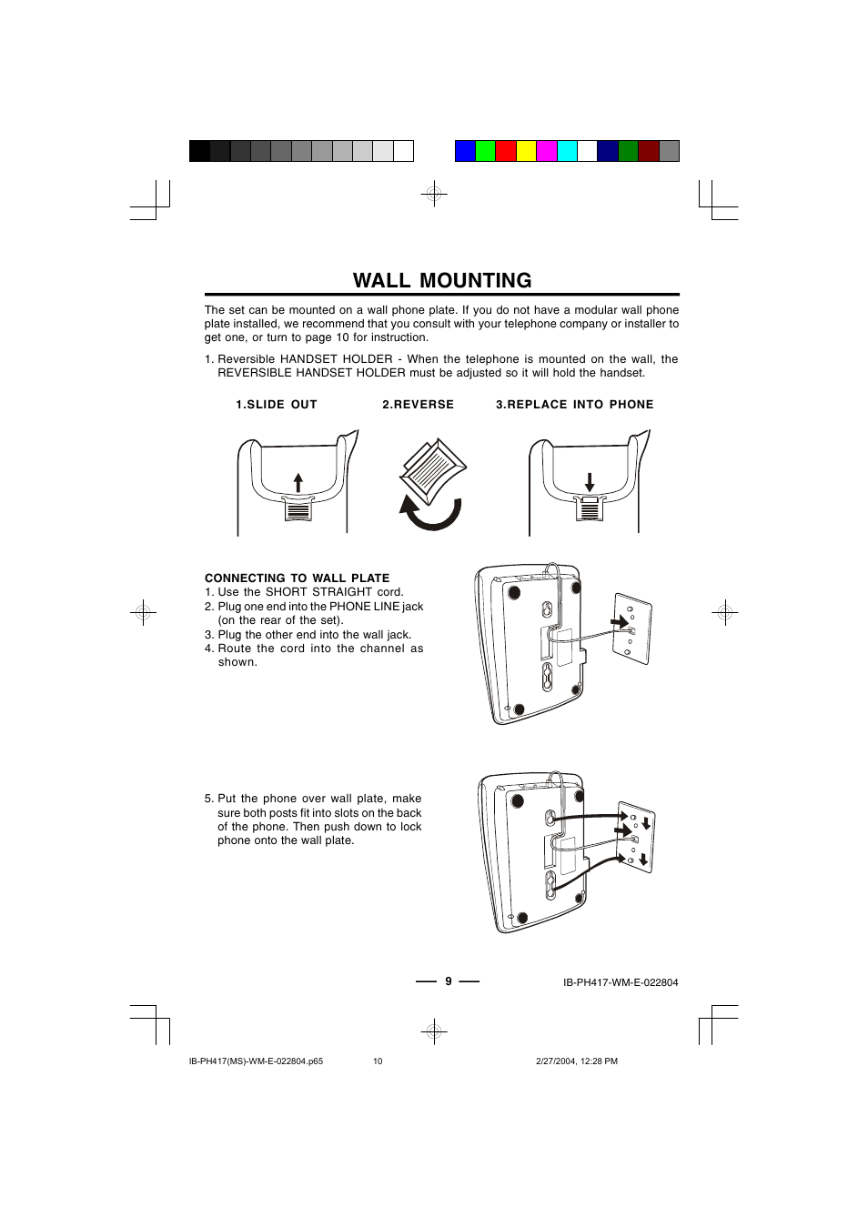 Wall mounting | Lenoxx Electronics PH-417 User Manual | Page 10 / 13