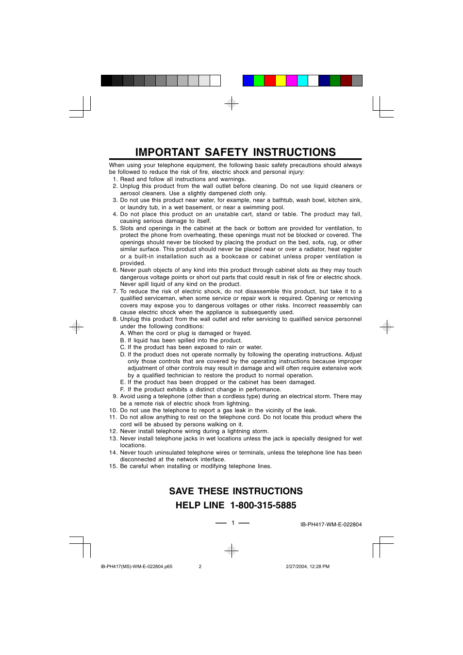 Important safety instructions | Lenoxx Electronics PH-417 User Manual | Page 2 / 13