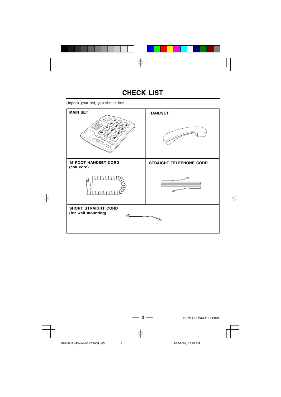 Check list | Lenoxx Electronics PH-417 User Manual | Page 4 / 13