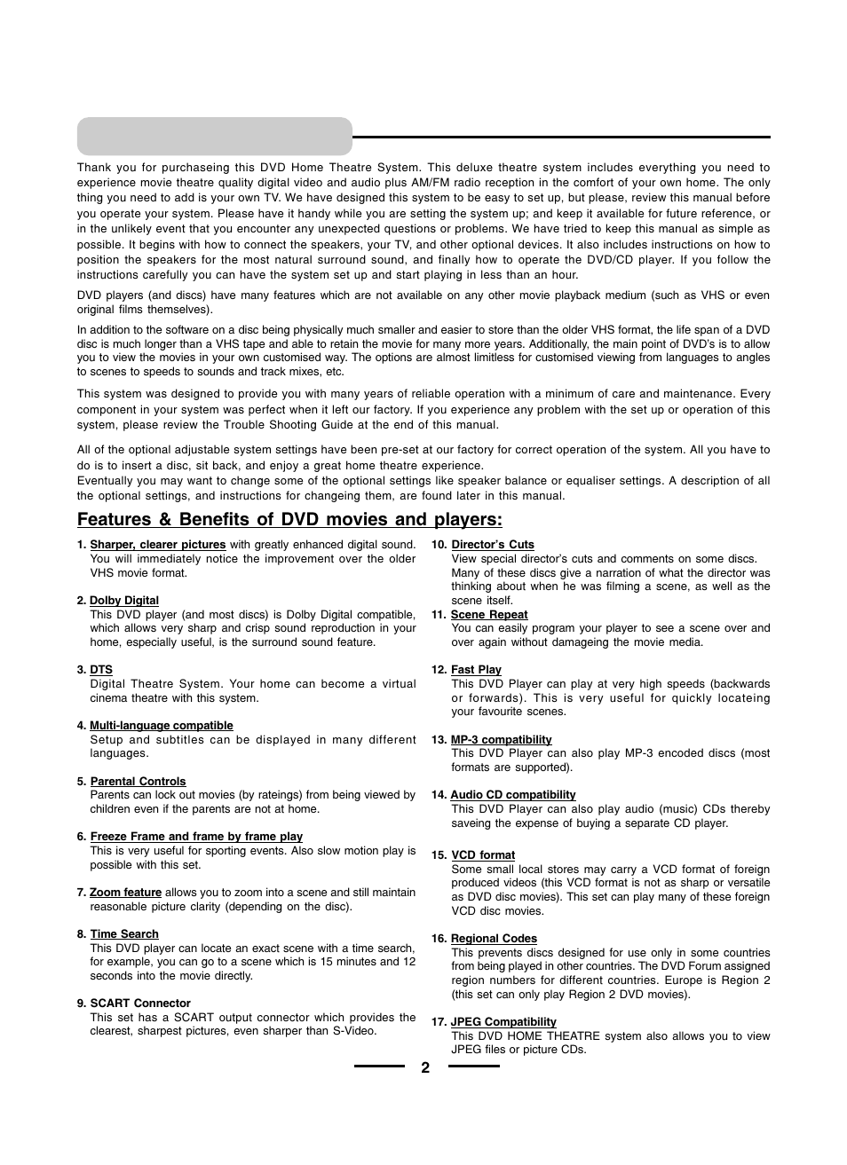Introduction, Features & benefits of dvd movies and players | Lenoxx Electronics HT600 User Manual | Page 3 / 10