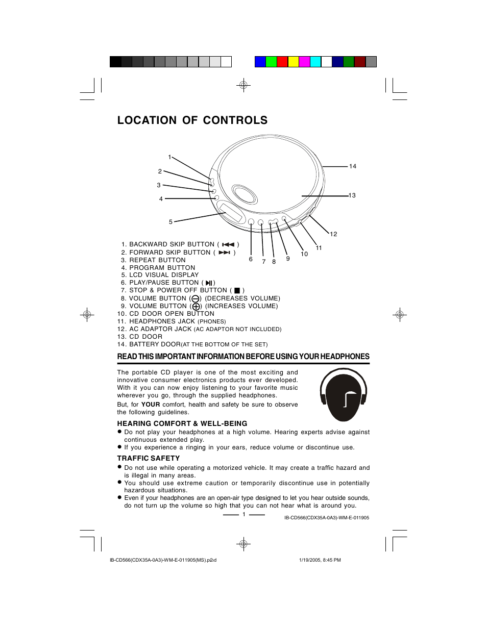 Location of controls | Lenoxx Electronics CD-566 User Manual | Page 2 / 12