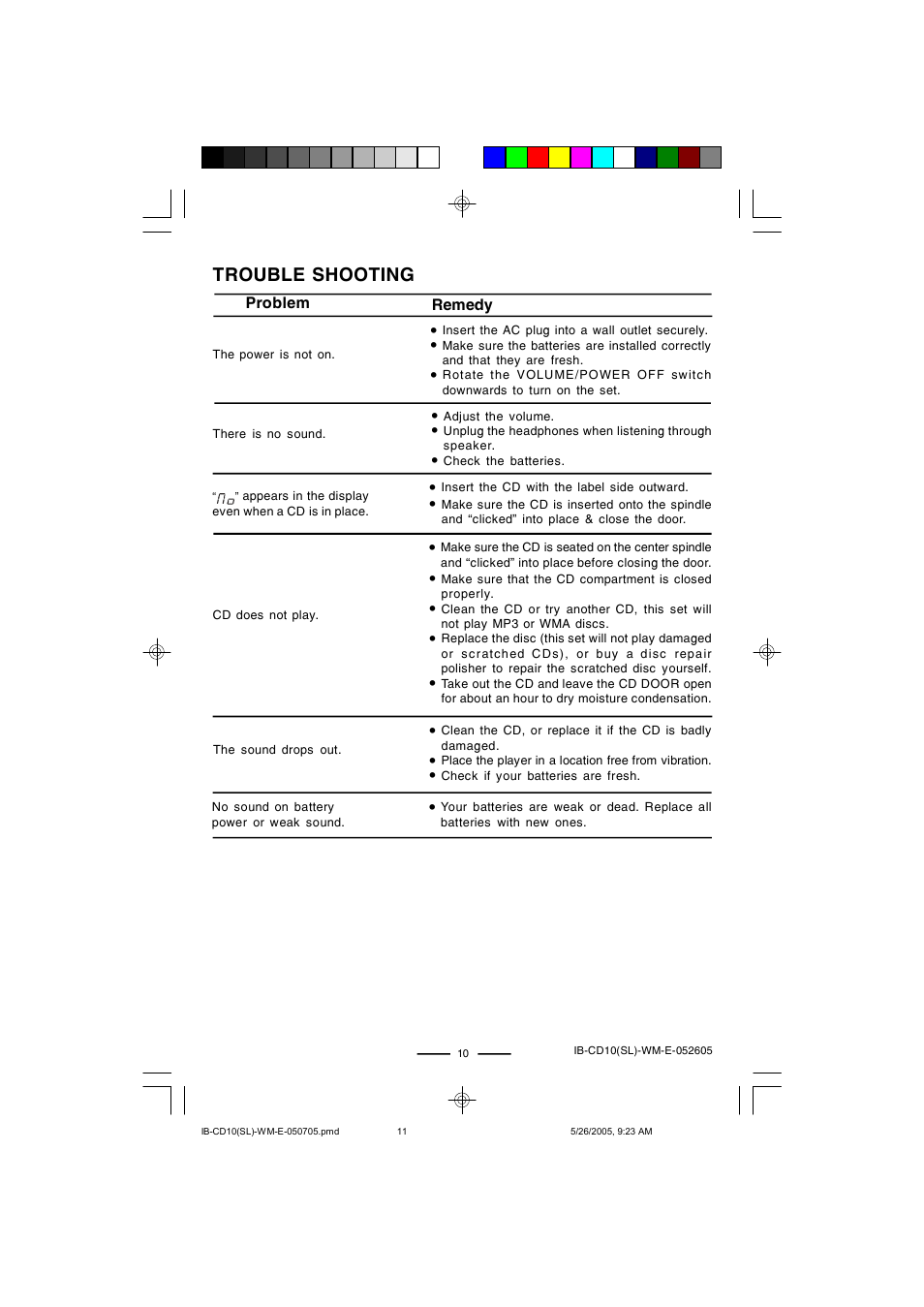 Trouble shooting | Lenoxx Electronics CD-10 User Manual | Page 11 / 12