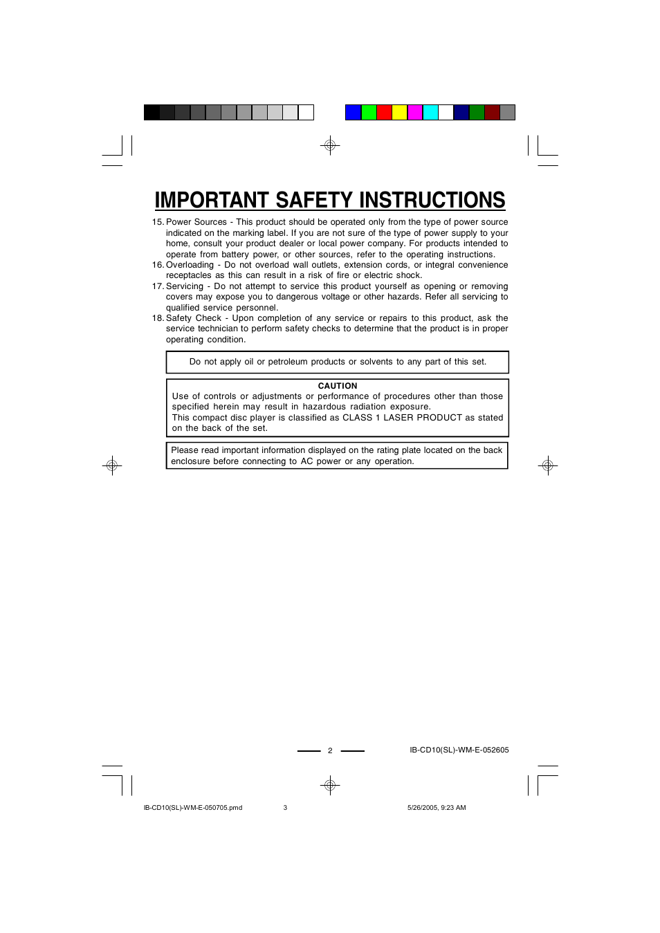Important safety instructions | Lenoxx Electronics CD-10 User Manual | Page 3 / 12