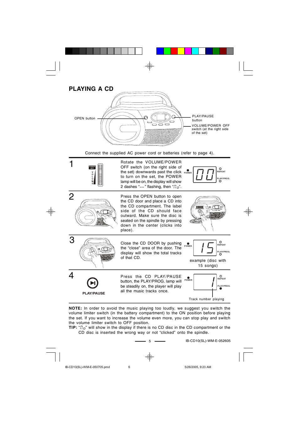 Playing a cd | Lenoxx Electronics CD-10 User Manual | Page 6 / 12