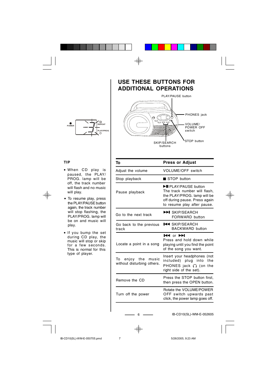 Use these buttons for additional operations | Lenoxx Electronics CD-10 User Manual | Page 7 / 12