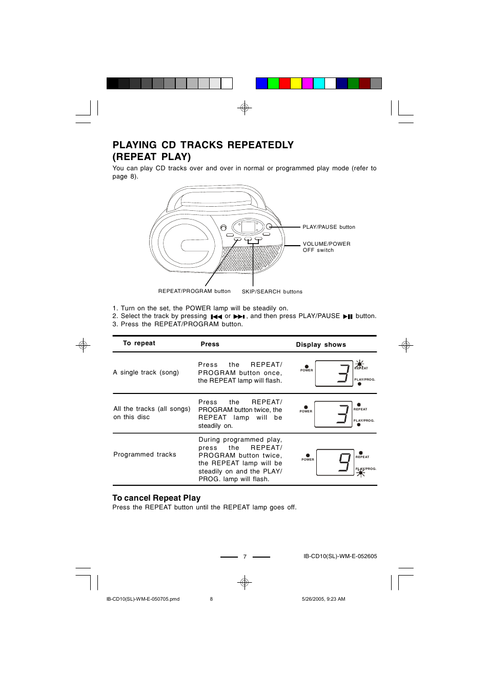 Playing cd tracks repeatedly (repeat play) | Lenoxx Electronics CD-10 User Manual | Page 8 / 12