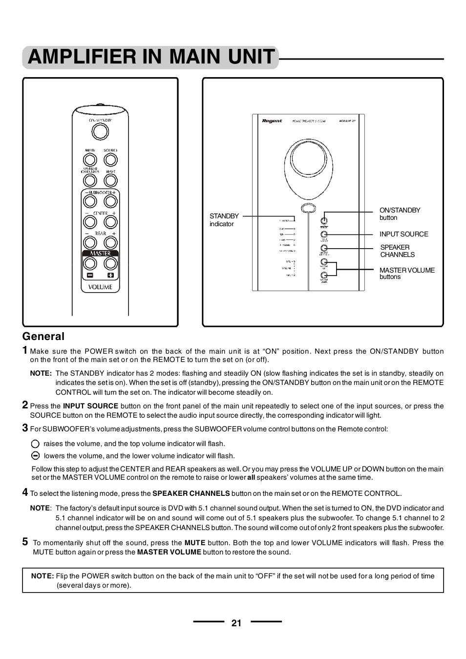 Amplifier in main unit, General 1 | Lenoxx Electronics HT-391 User Manual | Page 22 / 26