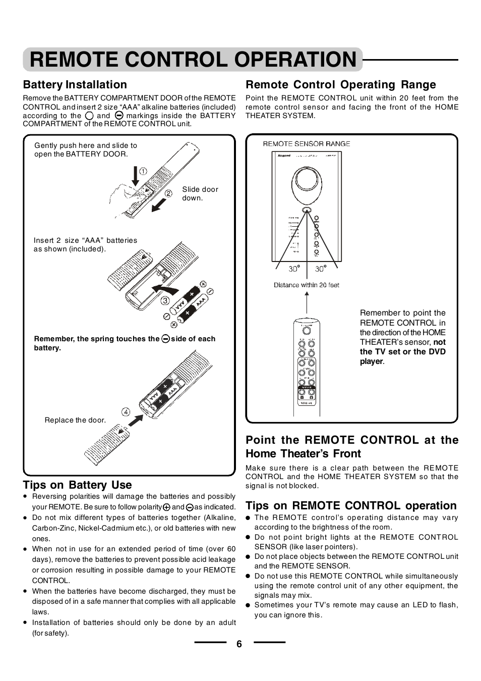 Remote control operation, Tips on remote control operation | Lenoxx Electronics HT-391 User Manual | Page 7 / 26