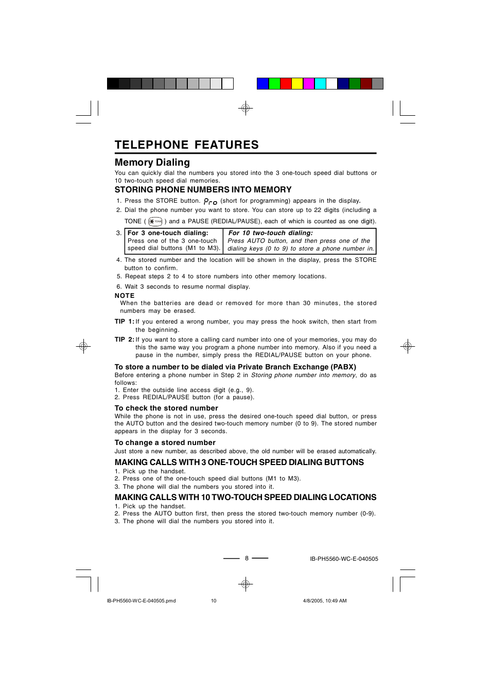 Telephone features | Lenoxx Electronics H-5560 User Manual | Page 10 / 17