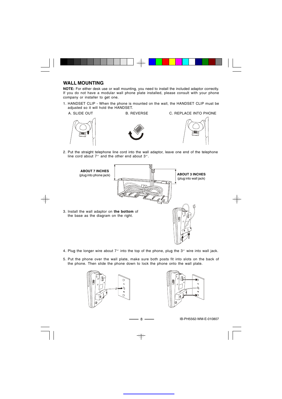 Wall mounting | Lenoxx Electronics PH-5562 User Manual | Page 9 / 14