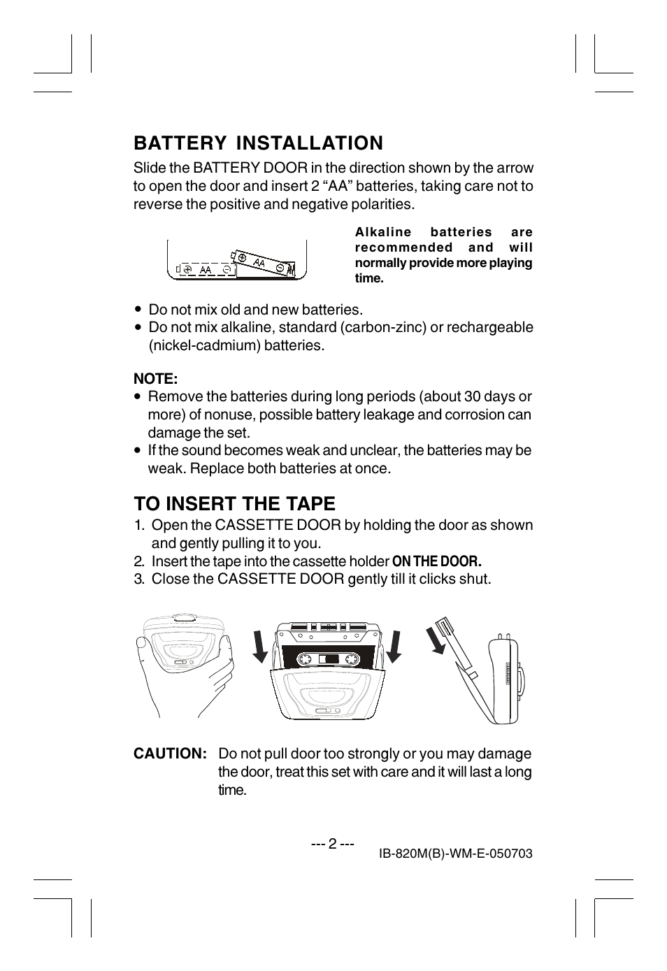 Battery installation | Lenoxx Electronics 820M User Manual | Page 2 / 4