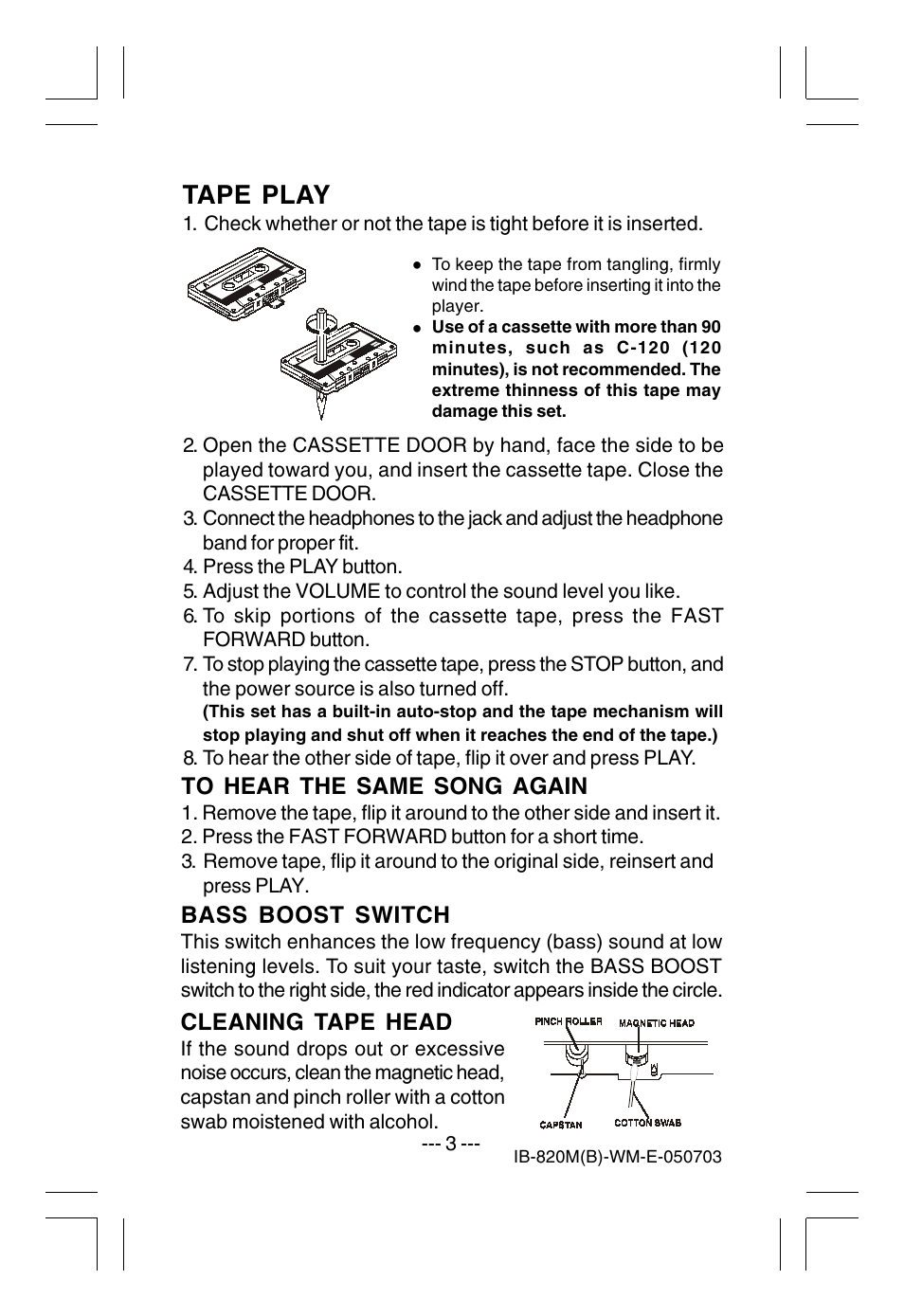 Tape play | Lenoxx Electronics 820M User Manual | Page 3 / 4