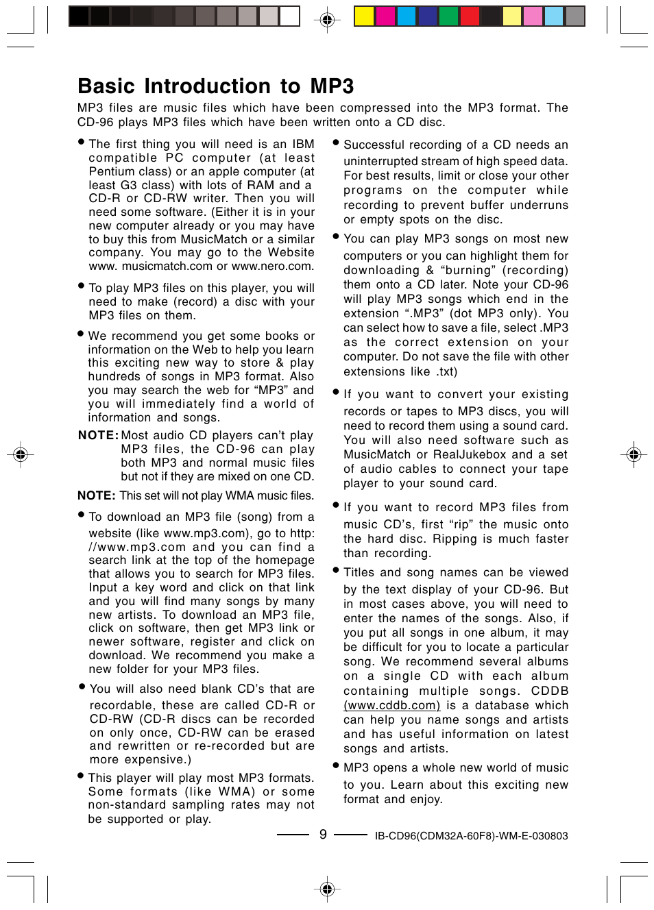 Basic introduction to mp3 | Lenoxx Electronics CD-96 User Manual | Page 10 / 20