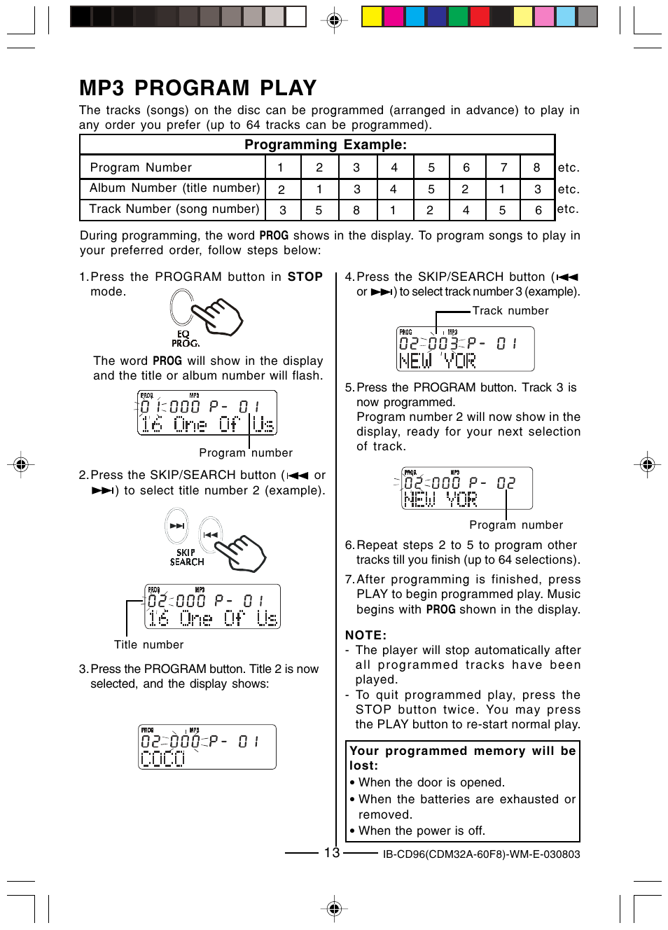 Mp3 program play | Lenoxx Electronics CD-96 User Manual | Page 14 / 20