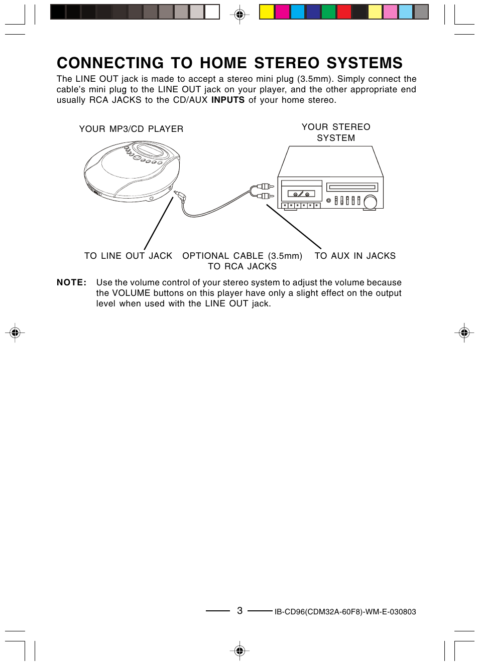 Connecting to home stereo systems | Lenoxx Electronics CD-96 User Manual | Page 4 / 20