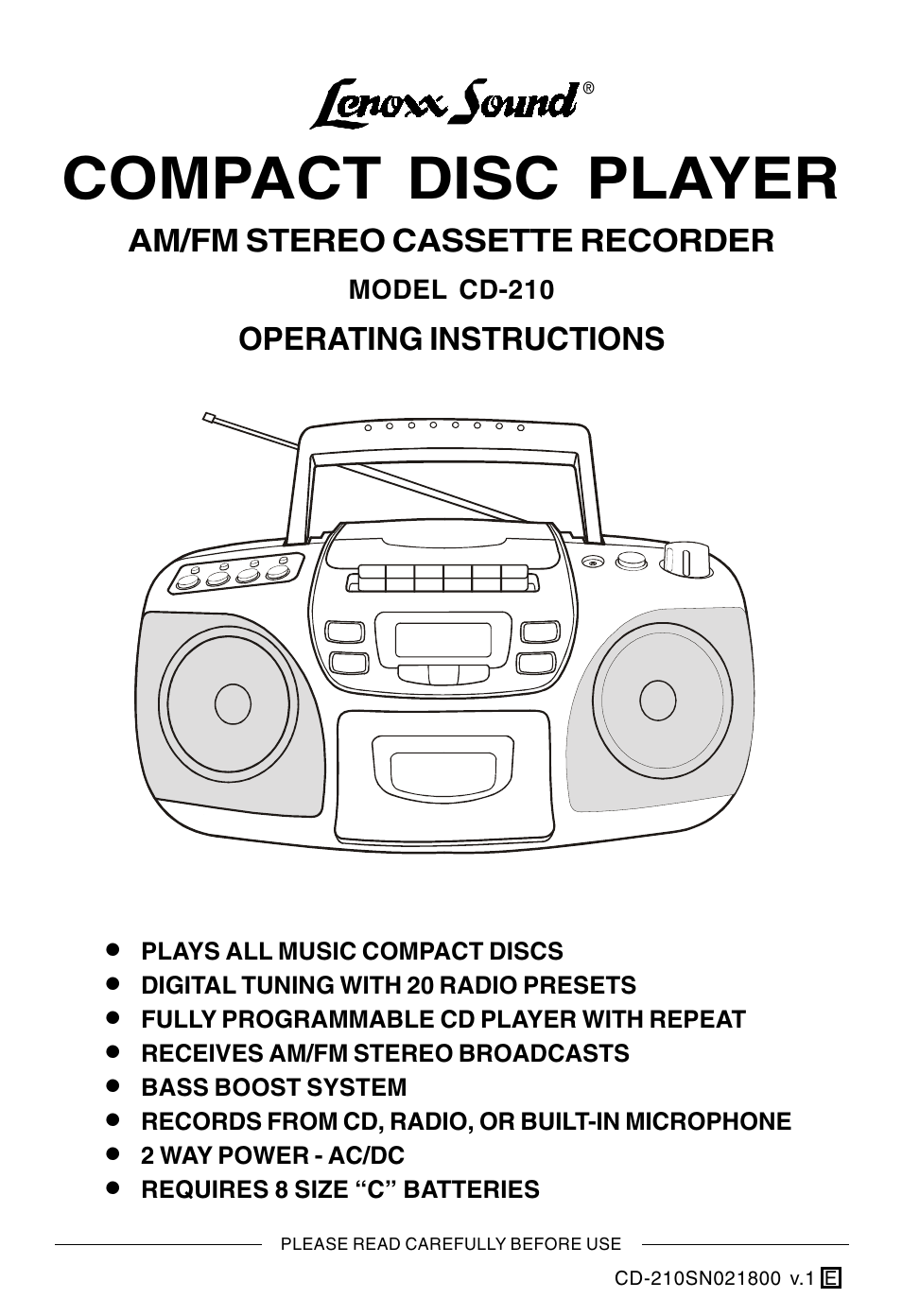 Lenoxx Electronics CD-210 User Manual | 21 pages