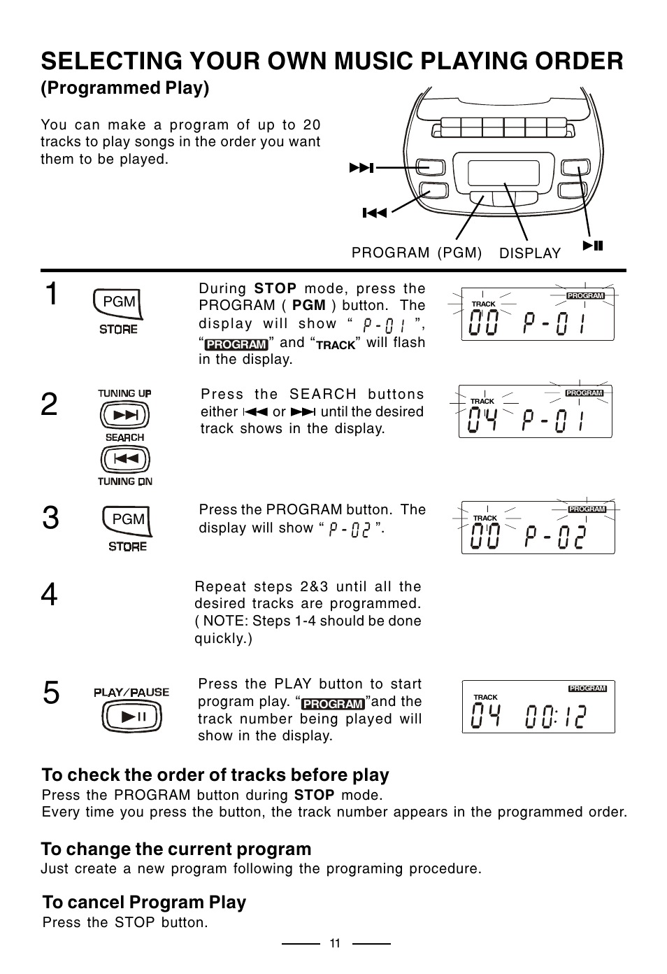 Selecting your own music playing order, Programmed play) | Lenoxx Electronics CD-210 User Manual | Page 12 / 21