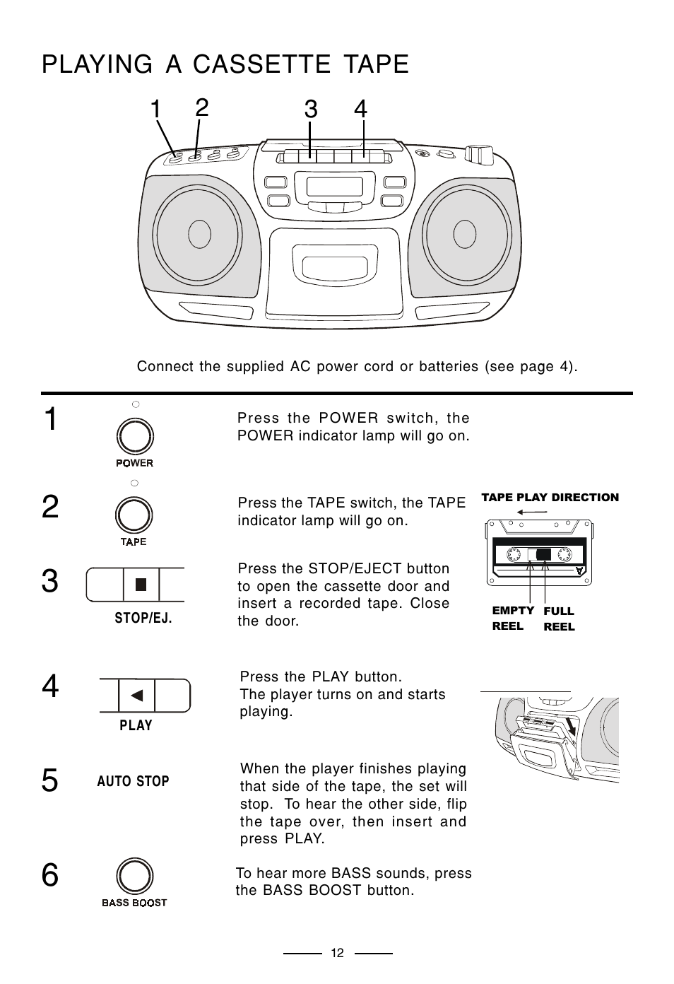 Playing a cassette tape | Lenoxx Electronics CD-210 User Manual | Page 13 / 21