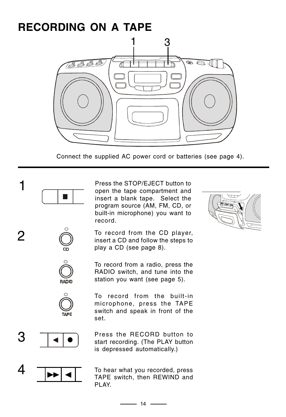Recording on a tape | Lenoxx Electronics CD-210 User Manual | Page 15 / 21