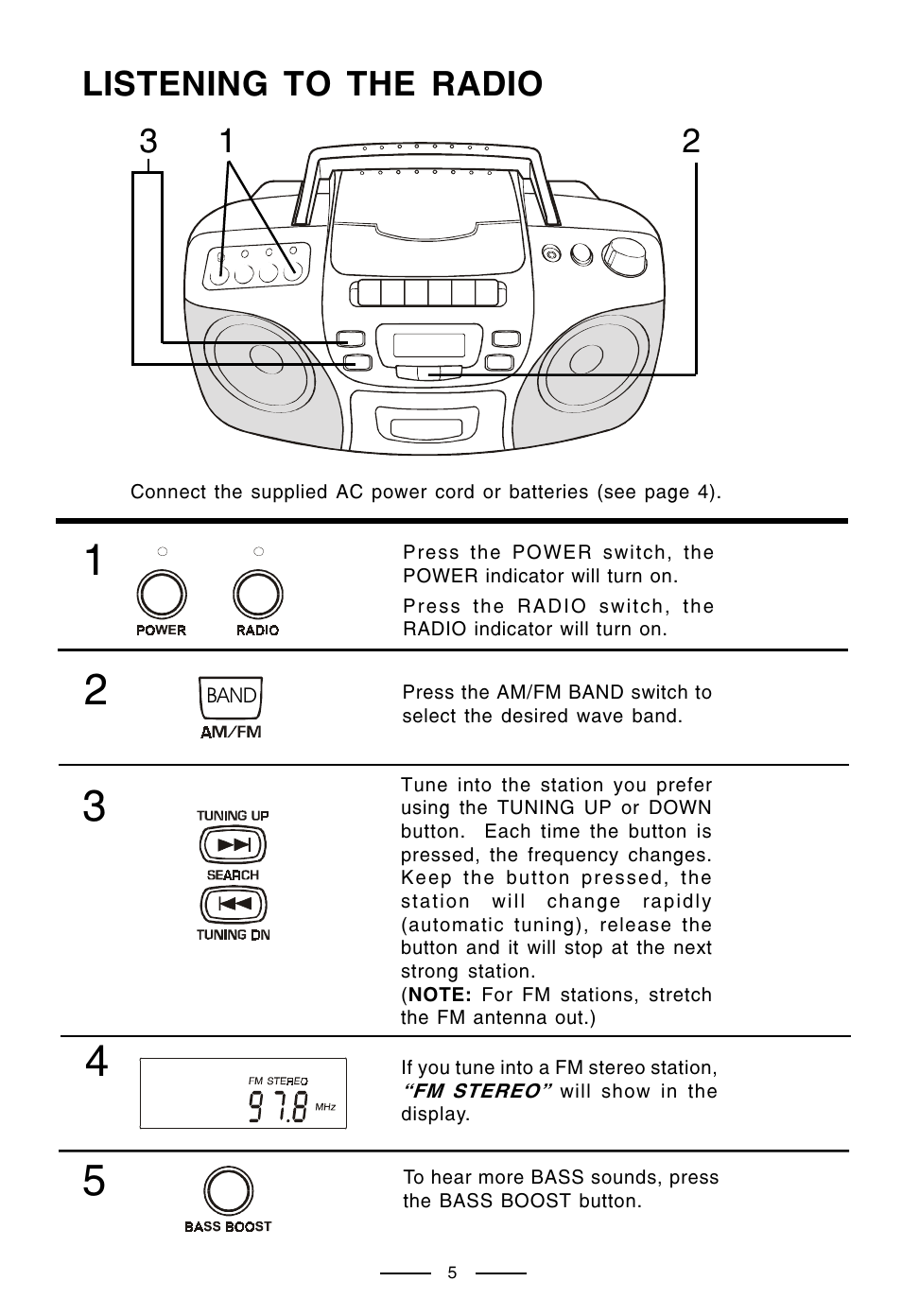 Listening to the radio | Lenoxx Electronics CD-210 User Manual | Page 6 / 21