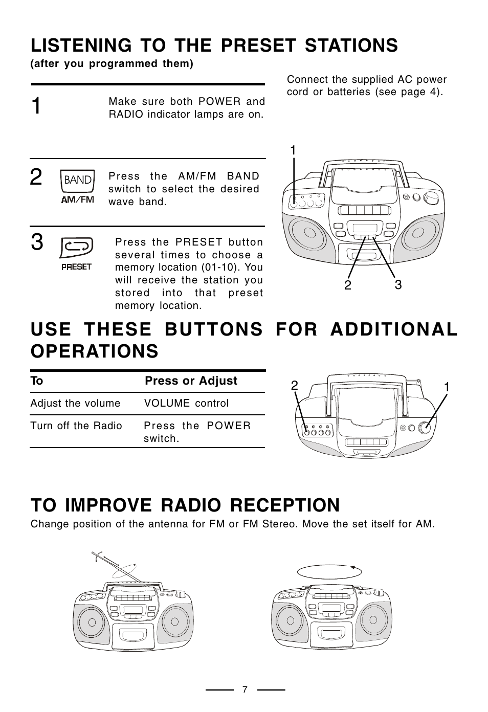 Use these buttons for additional operations, Listening to the preset stations | Lenoxx Electronics CD-210 User Manual | Page 8 / 21