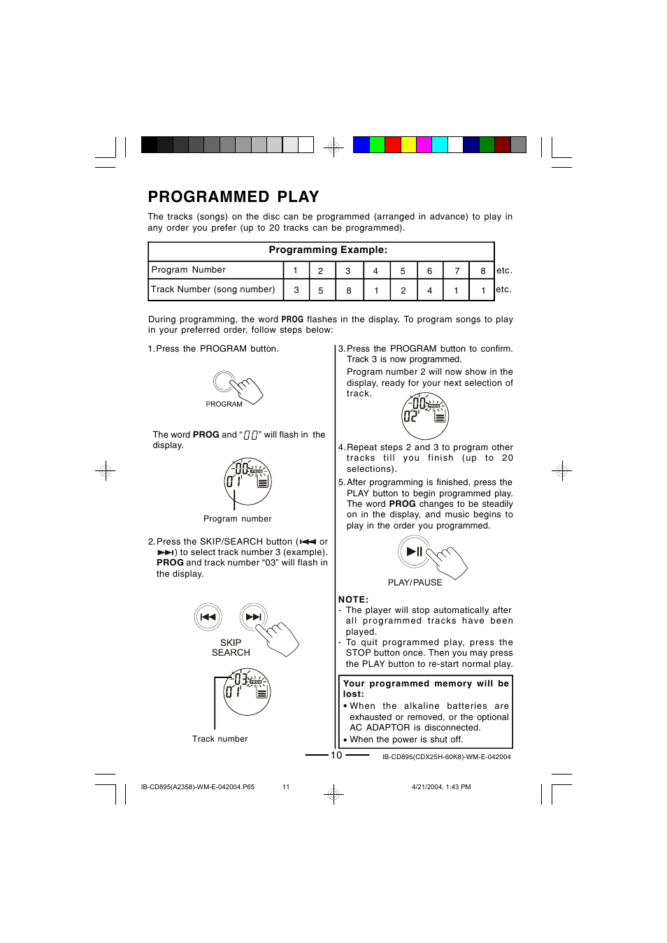 Programmed play | Lenoxx Electronics CD-895 User Manual | Page 11 / 18