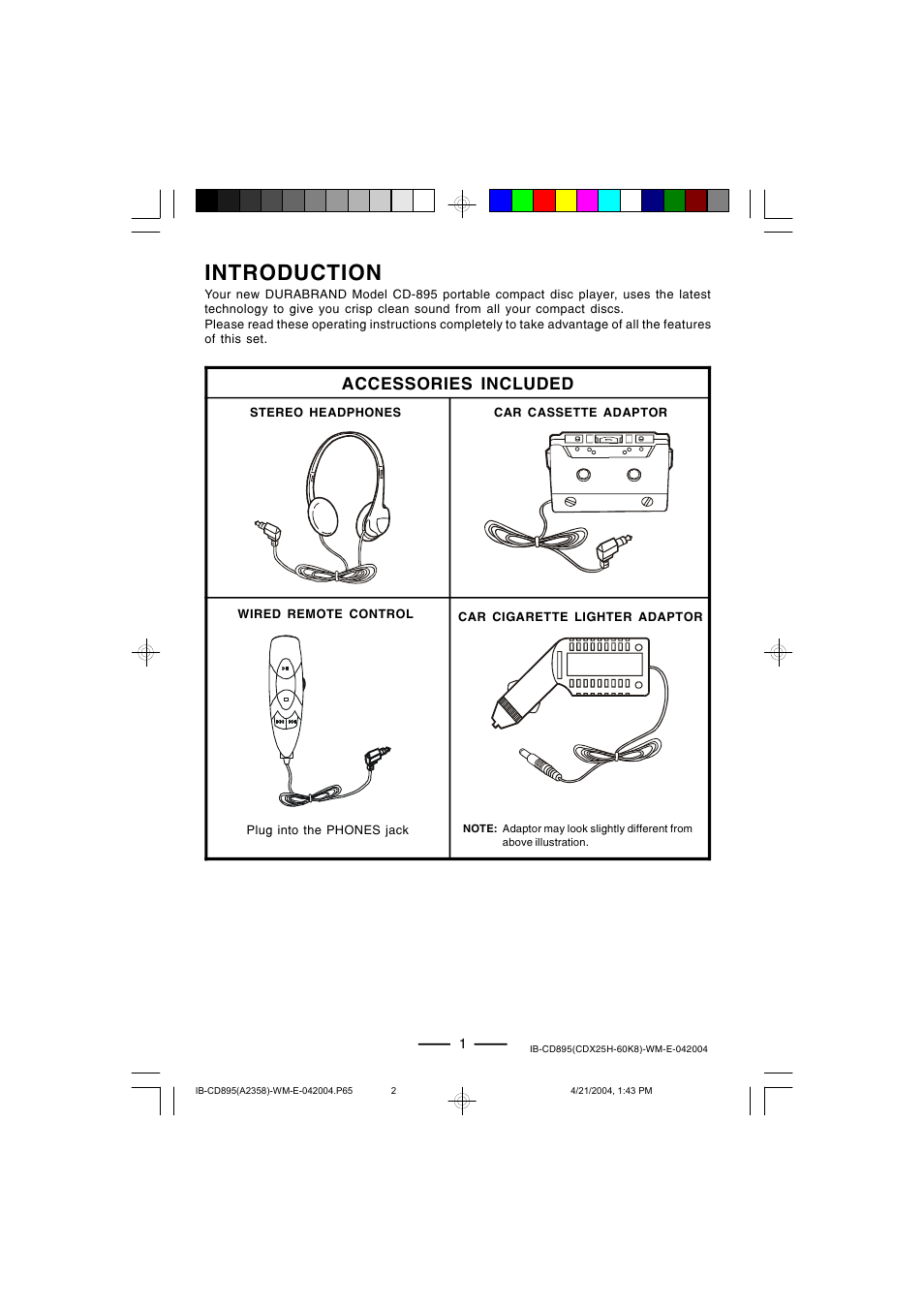 Introduction, Accessories included | Lenoxx Electronics CD-895 User Manual | Page 2 / 18