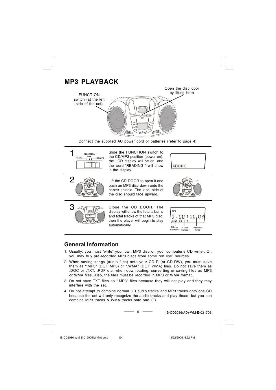 Mp3 playback, General information | Lenoxx Electronics CD-2086 User Manual | Page 10 / 21