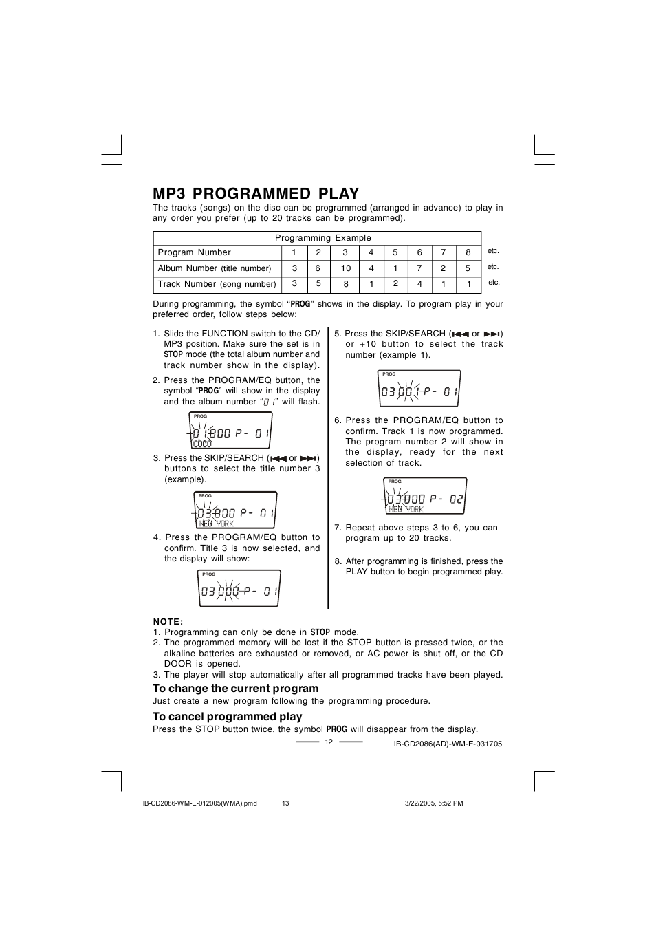 Mp3 programmed play | Lenoxx Electronics CD-2086 User Manual | Page 13 / 21