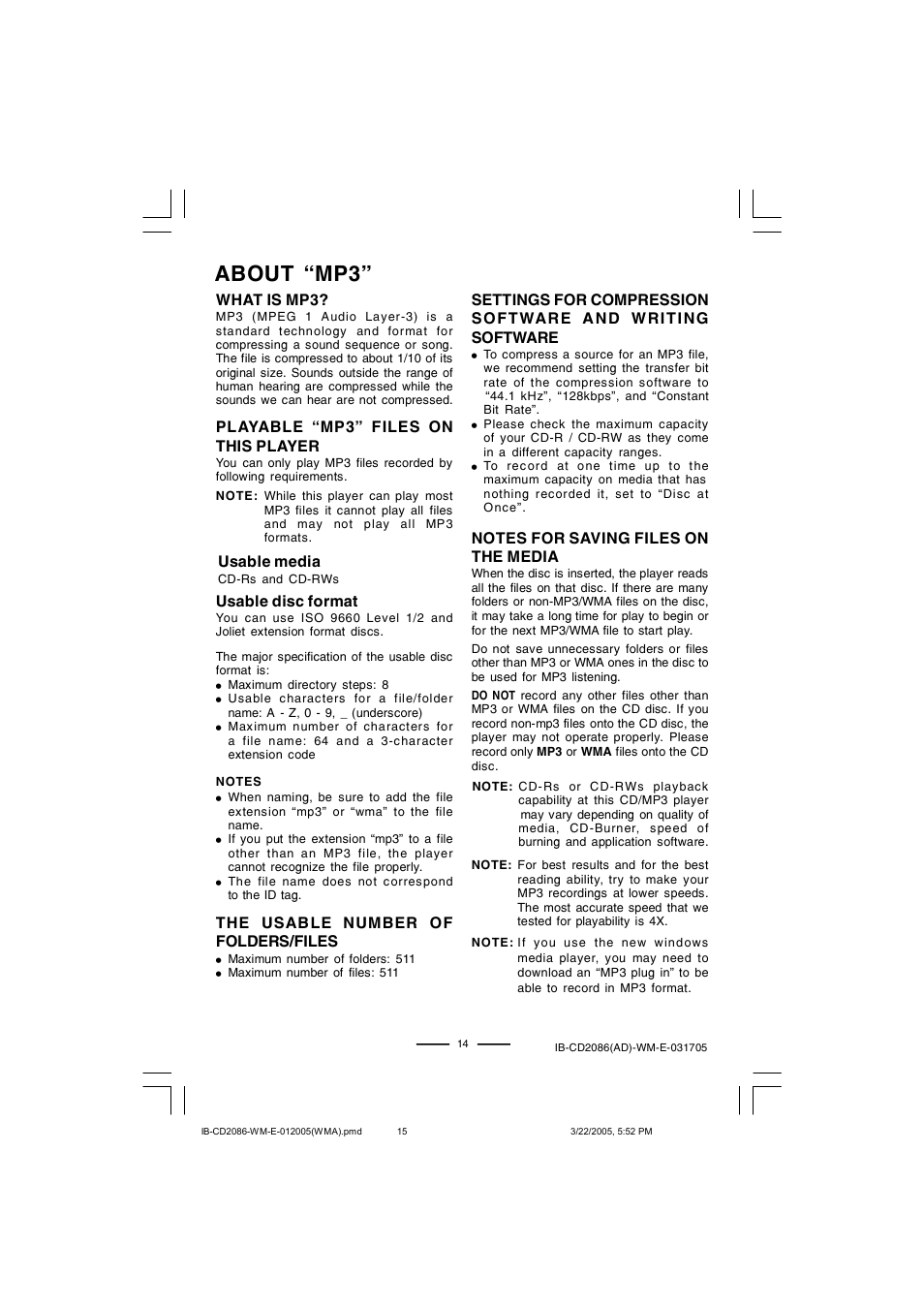 About “mp3 | Lenoxx Electronics CD-2086 User Manual | Page 15 / 21
