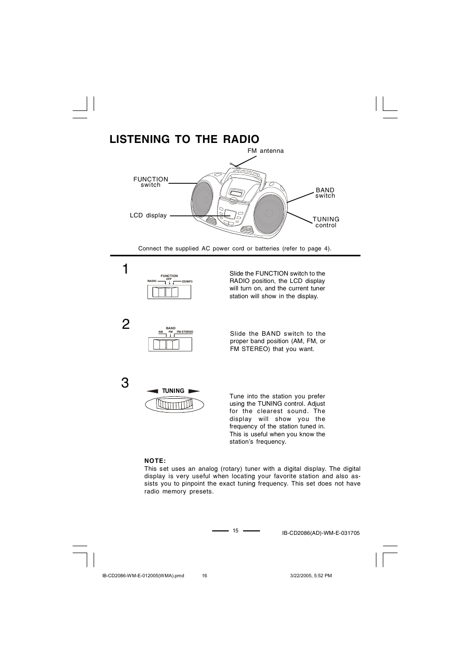 Listening to the radio | Lenoxx Electronics CD-2086 User Manual | Page 16 / 21