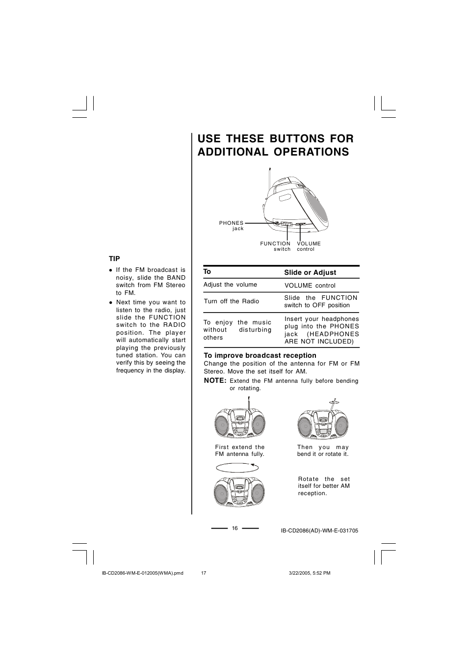 Use these buttons for additional operations | Lenoxx Electronics CD-2086 User Manual | Page 17 / 21