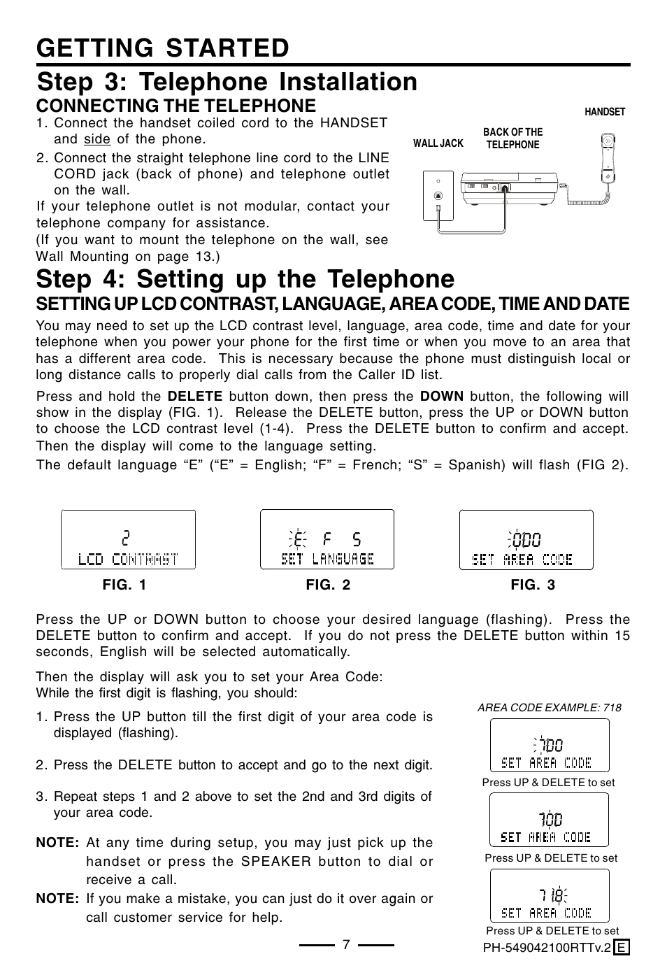 Step 3: telephone installation getting started, Step 4: setting up the telephone, Connecting the telephone | Lenoxx Electronics PH-549 User Manual | Page 9 / 19