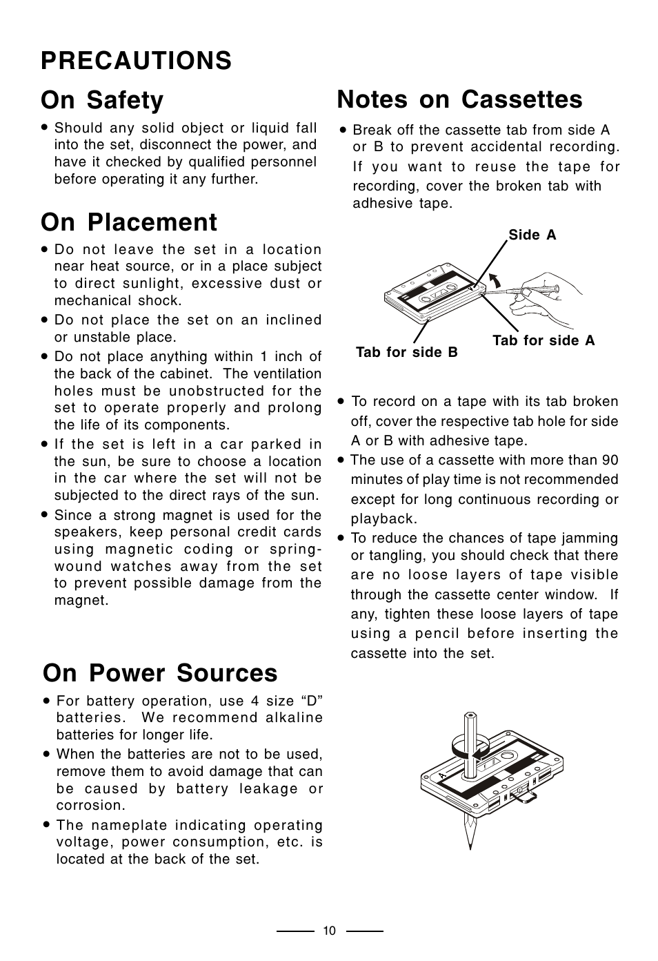 Precautions on safety, On power sources, On placement | Lenoxx Electronics CT-99 User Manual | Page 11 / 14