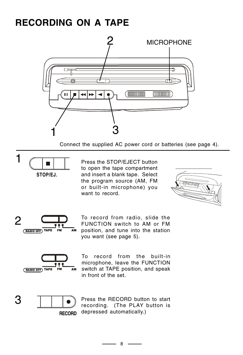 Recording on a tape | Lenoxx Electronics CT-99 User Manual | Page 9 / 14