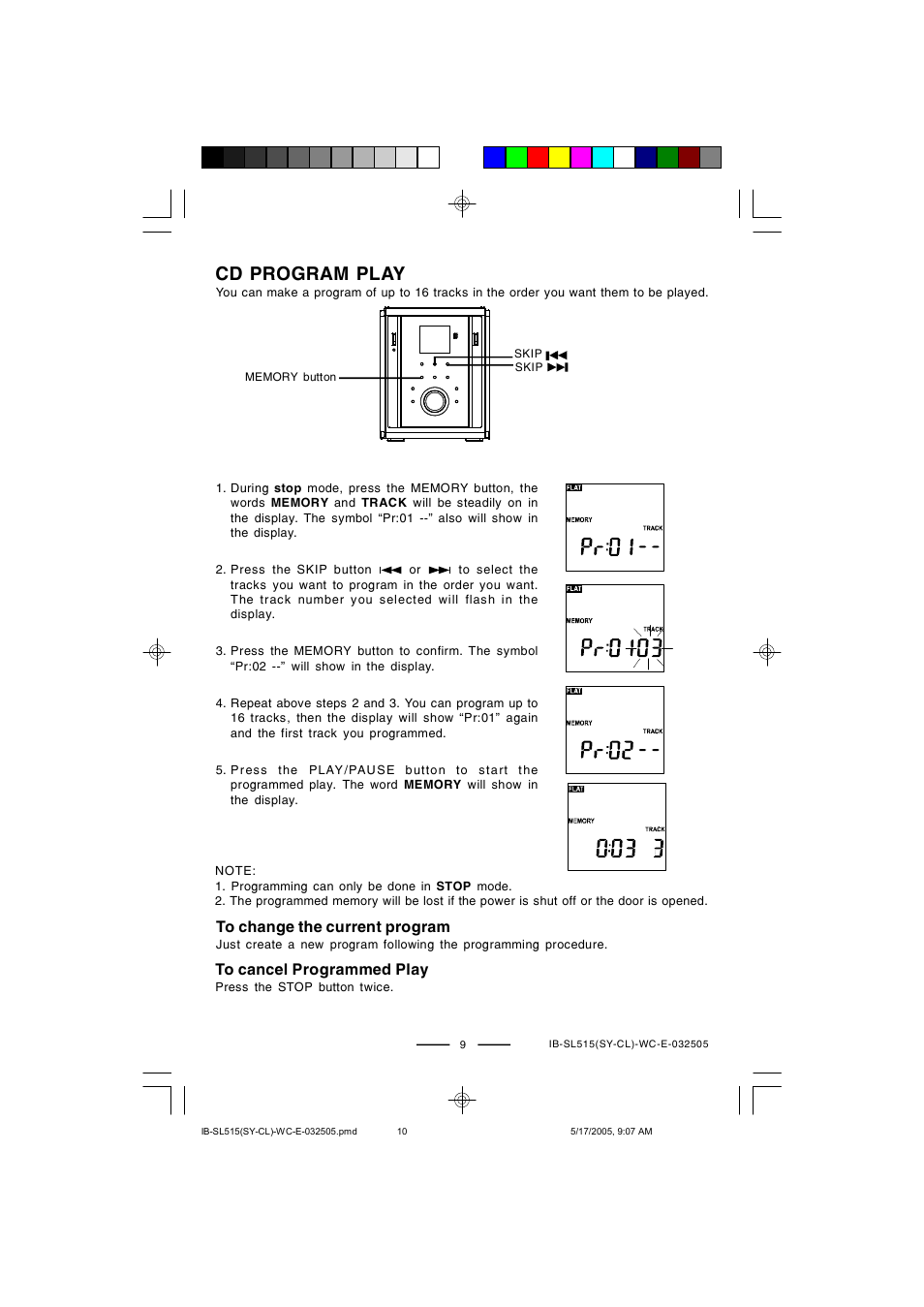 Cd program play | Lenoxx Electronics SL515 User Manual | Page 10 / 17