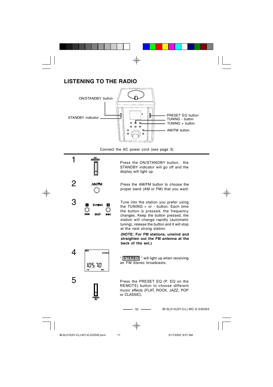 Listening to the radio | Lenoxx Electronics SL515 User Manual | Page 11 / 17