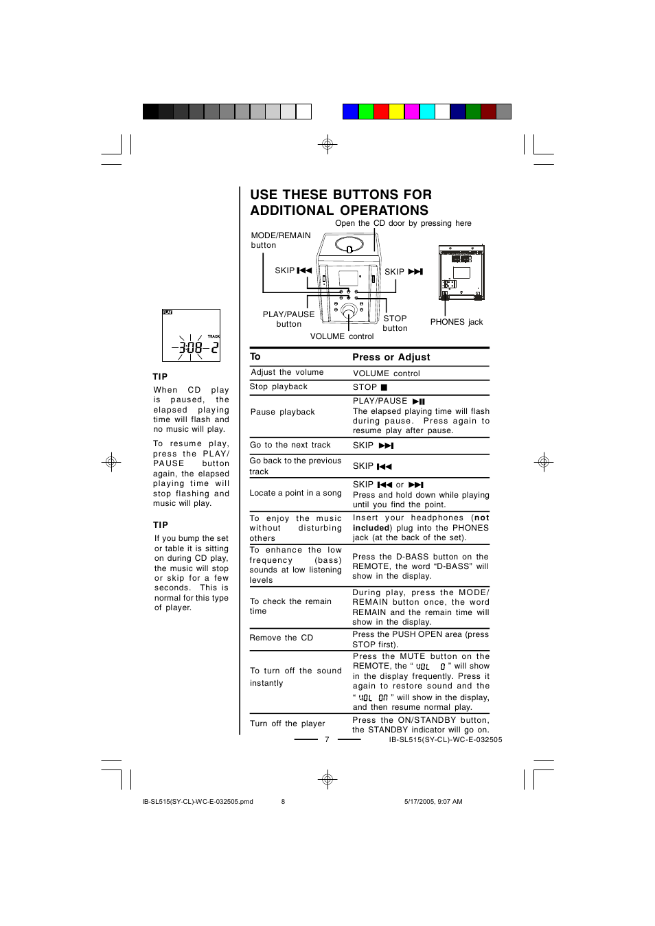 Use these buttons for additional operations | Lenoxx Electronics SL515 User Manual | Page 8 / 17