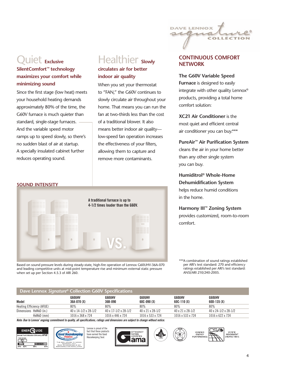 Quiet, Healthier, Continuous comfort network | Lenoxx Electronics G60V User Manual | Page 4 / 6