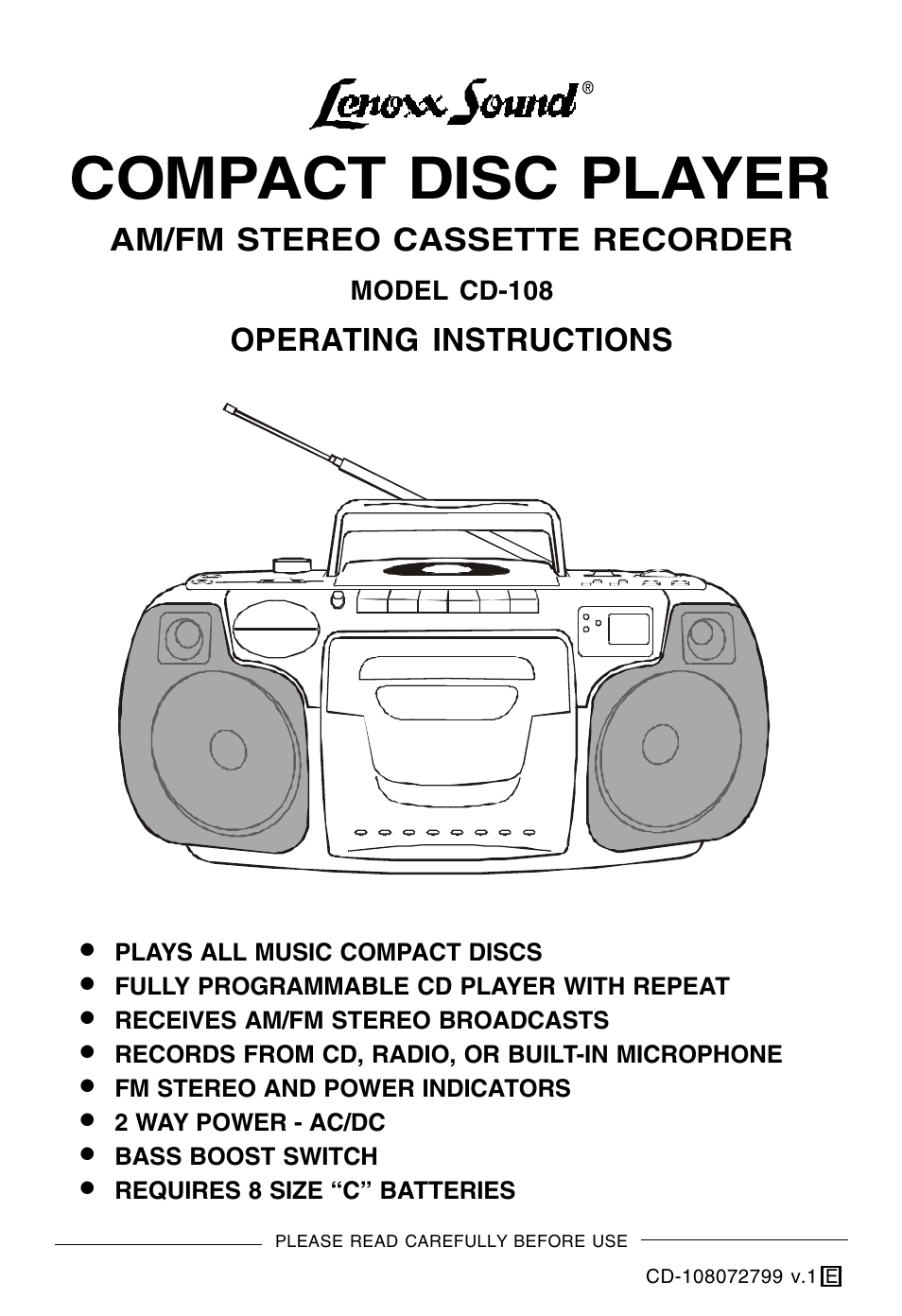 Lenoxx Electronics CD-108 User Manual | 20 pages