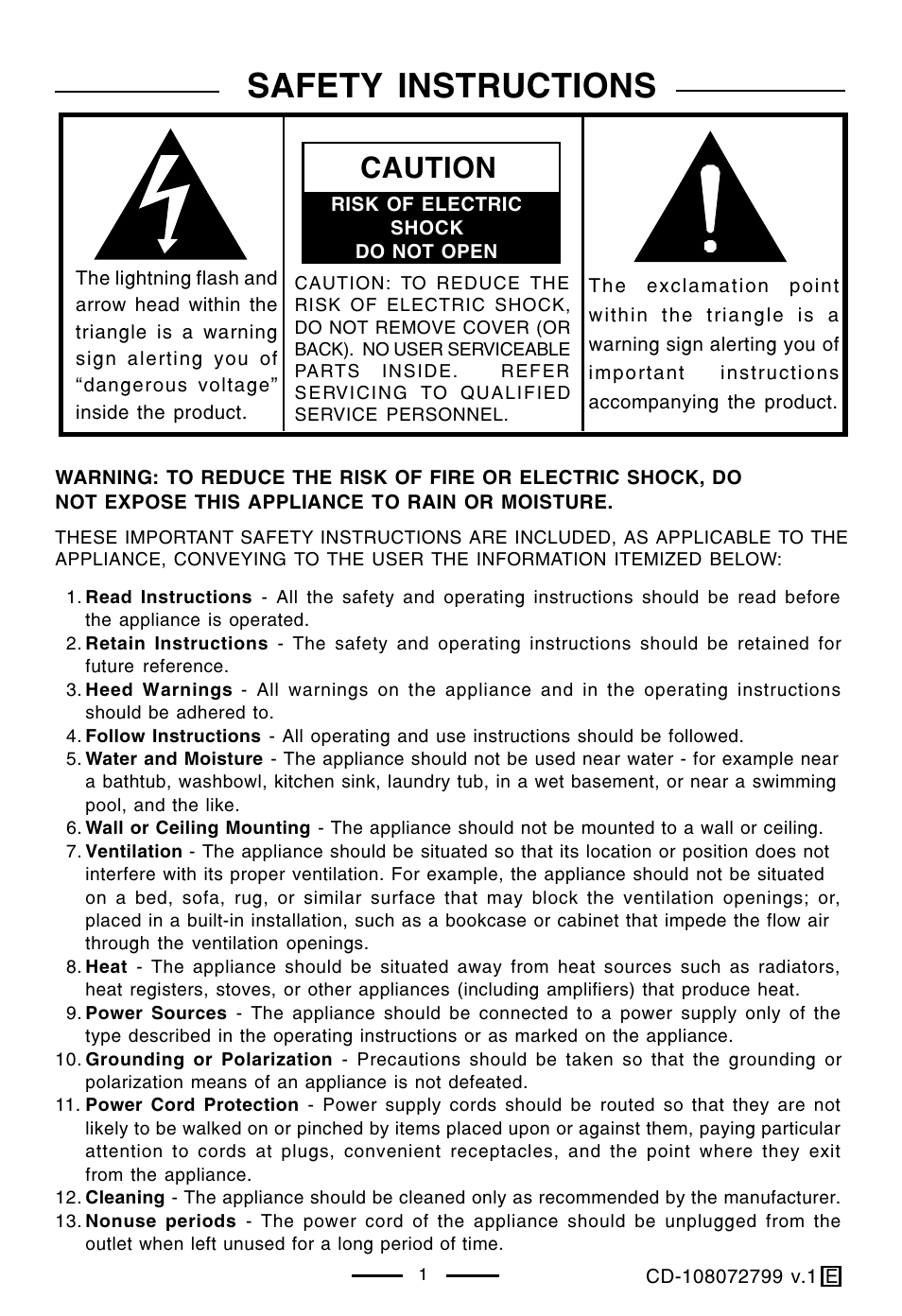 Safety instructions, Caution | Lenoxx Electronics CD-108 User Manual | Page 2 / 20